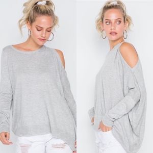 New Asymmetrical Hem Seamed Grey Sweater Top